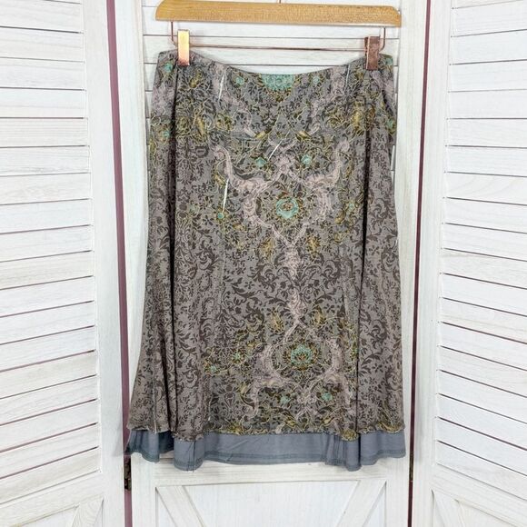 Zoe D Tiered Layer Damask Print Knit A Line Skirt Grey Pink Small Y2K Boho - Picture 8 of 12